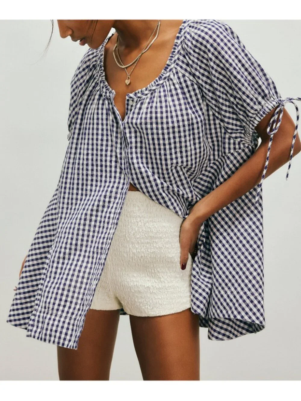 FREE PEOPLE Farley Gingham Tunic / Navy Combo - Picture 5 of 8